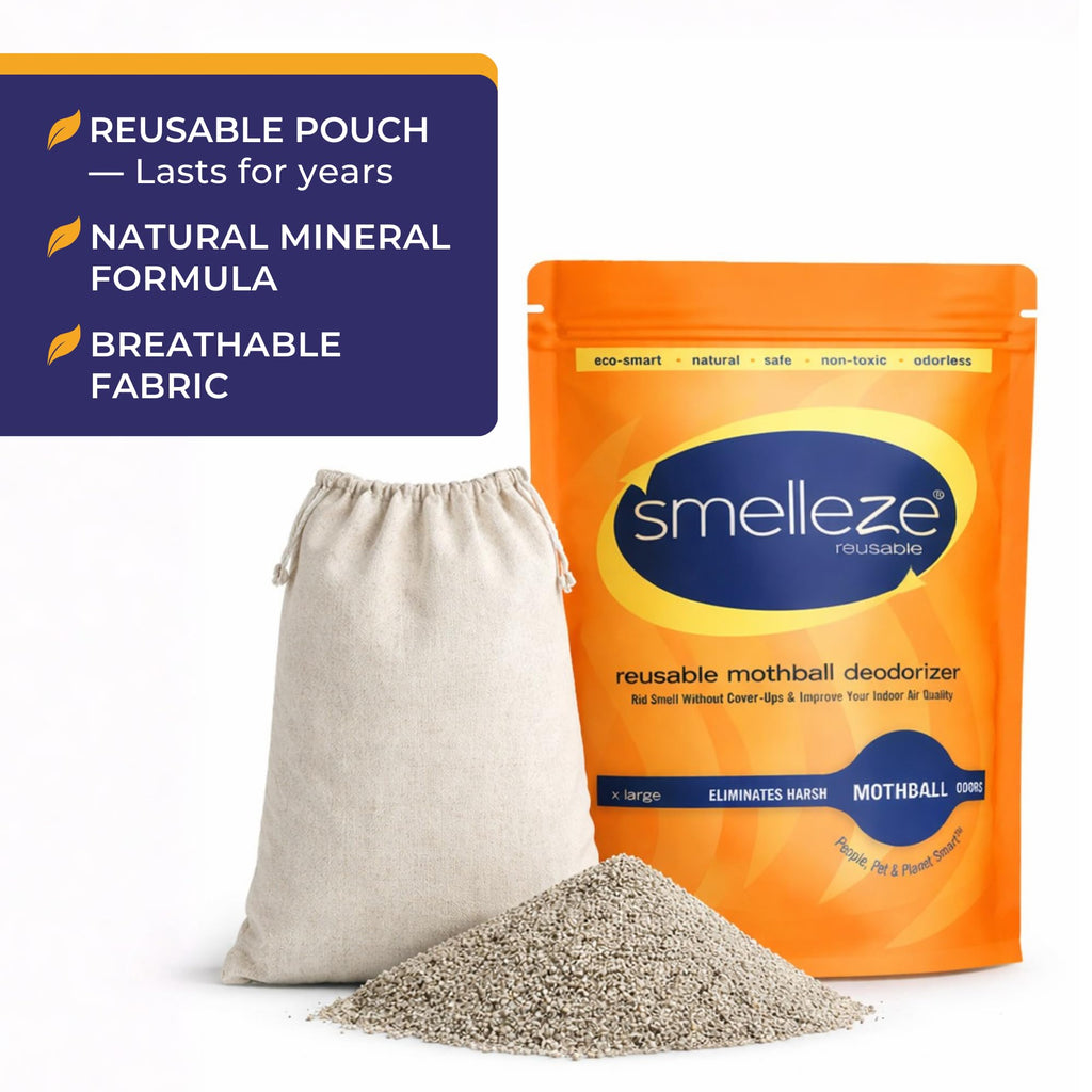 SMELLEZE Natural Mothball Smell Remover Pouch - Covers 375 sqft
