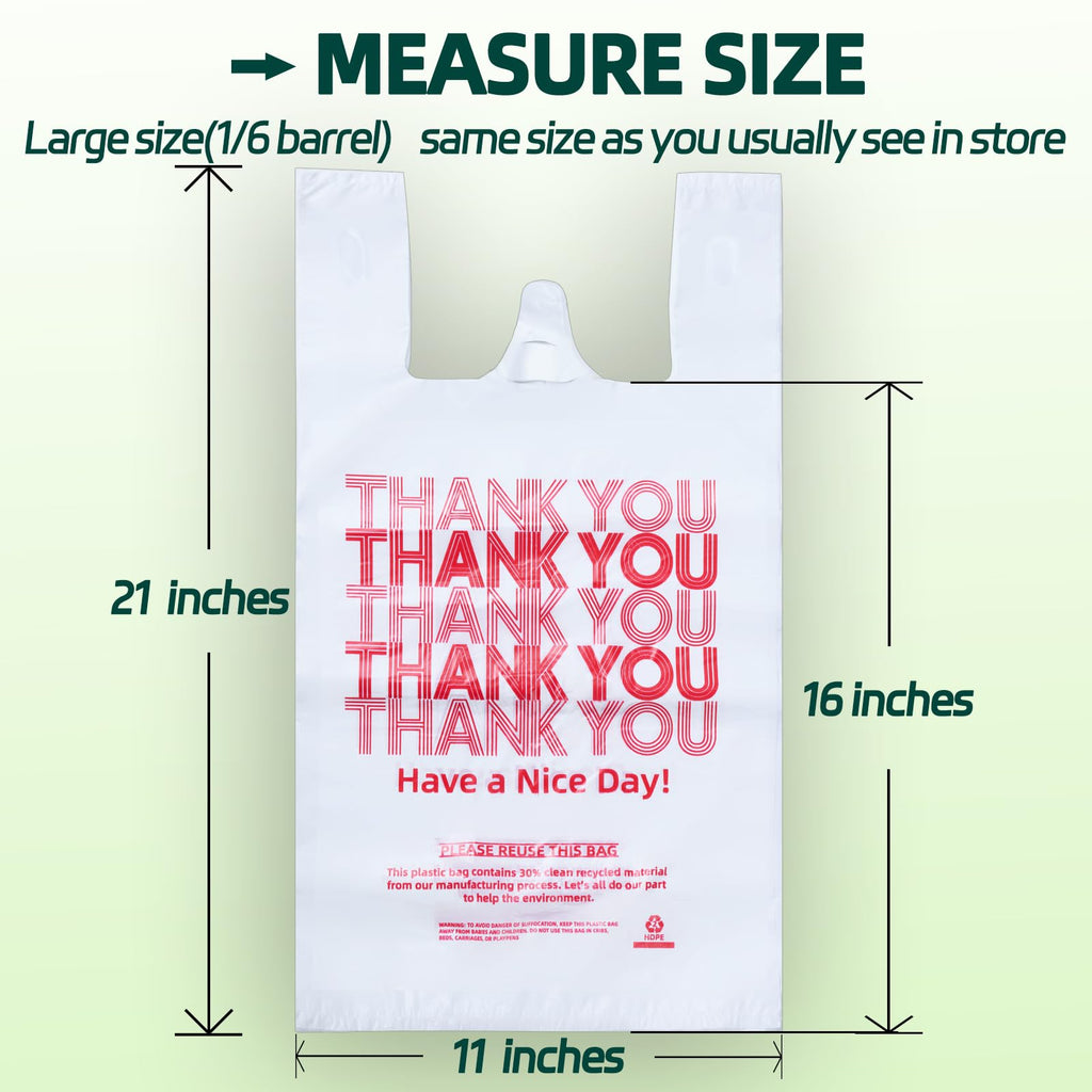 YovhVon 2000 Count Plastic Bags with Handles, T-Shirt bags, Thank You bags, Grocery bag, Shopping bag, |for Store, Supermarket, Retail, Carry, Pack|, White, 1/6 Barrel, Large Size 11"x6"x21"