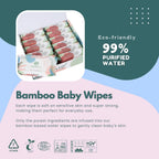 Eco Wave Baby Wipes, 100% Compostable Eco-Friendly Bamboo Wipes, Unscented, Hypoallergenic, Vegan, Alcohol-Free, Suitable For Sensitive Skin (Pack of 12)