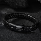Alissl Black Braided Leather Bracelet for Men, Christian Mens Gifts Ideas