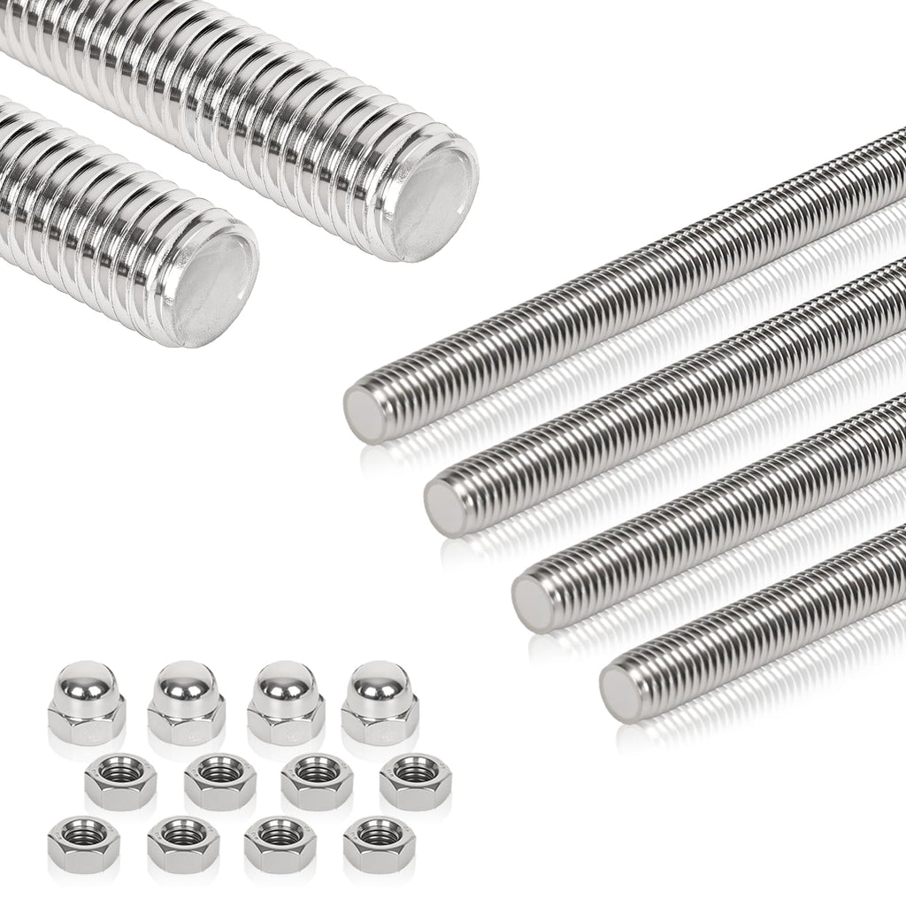 Arwnnklo 4 Pcs 304 Stainless Steel M6 Fully Threaded Rod,14"(360mm) Long Threaded Rod,Right Hand Threads，with Nuts (4, M6x360mm)