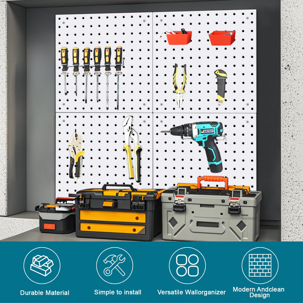 Daanxw 4 Pack Steel Peg Board,Universal 1/8 and 1/4 Pegboard Accessories,Ideal for Garage Tool Storage, Office Organization, Craft Room, Kitchen etc. (White, 4-12X12)