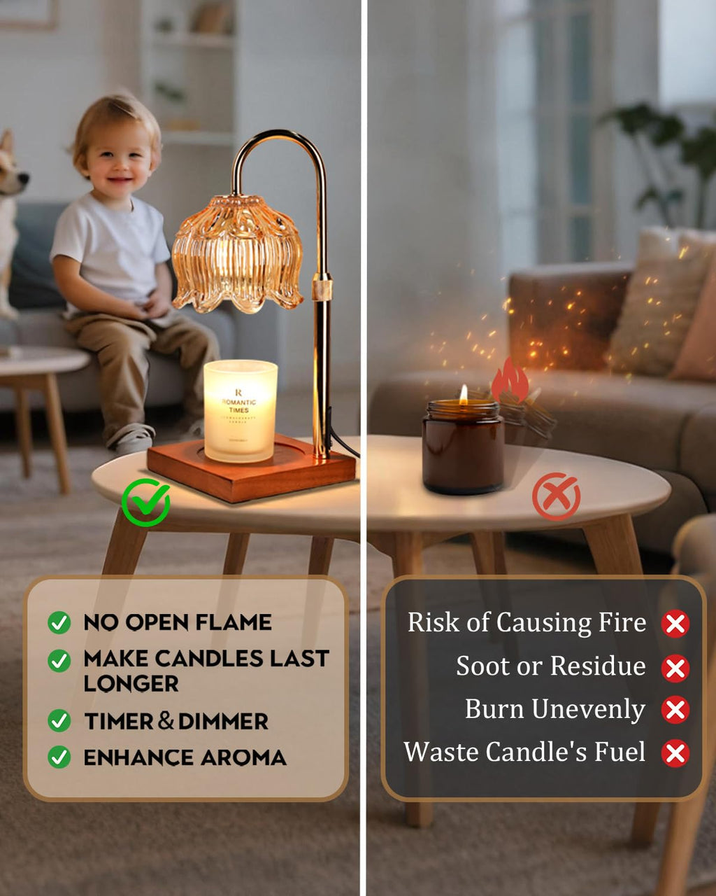 Funistree Flower Candle Warmer Lamp with Timer & Dimmer, Adjustable Height Candle Warmer, Christmas Birthday Gifts for Women Mom, House Warming New Home Decor, Wax Warmer for Jar Candles