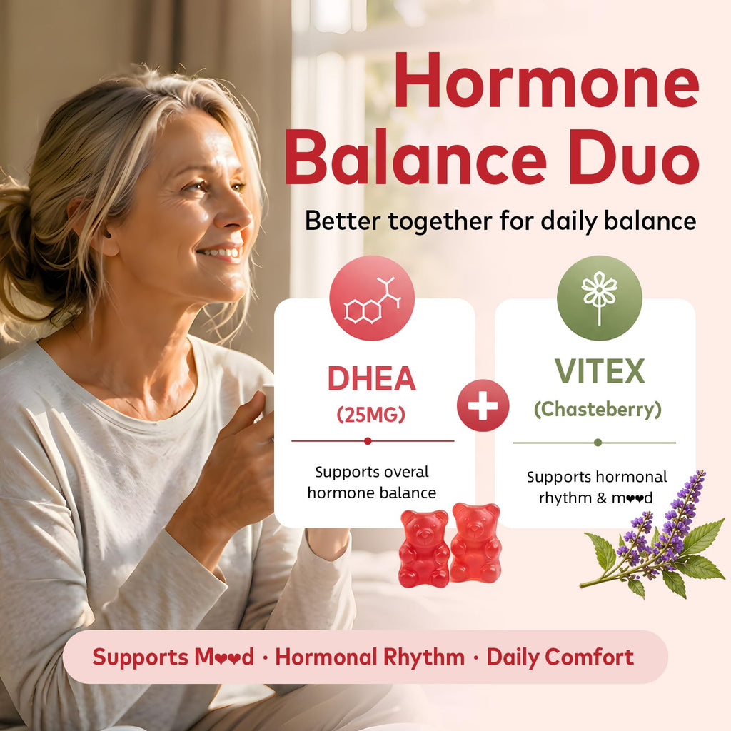 HFELIZ DHEA Supplement for Women, DHEA 25mg Gummies with B6, B12, Folate and Chasteberry for Energy Support, Vegan, Raspberry Flavor, 60 Count