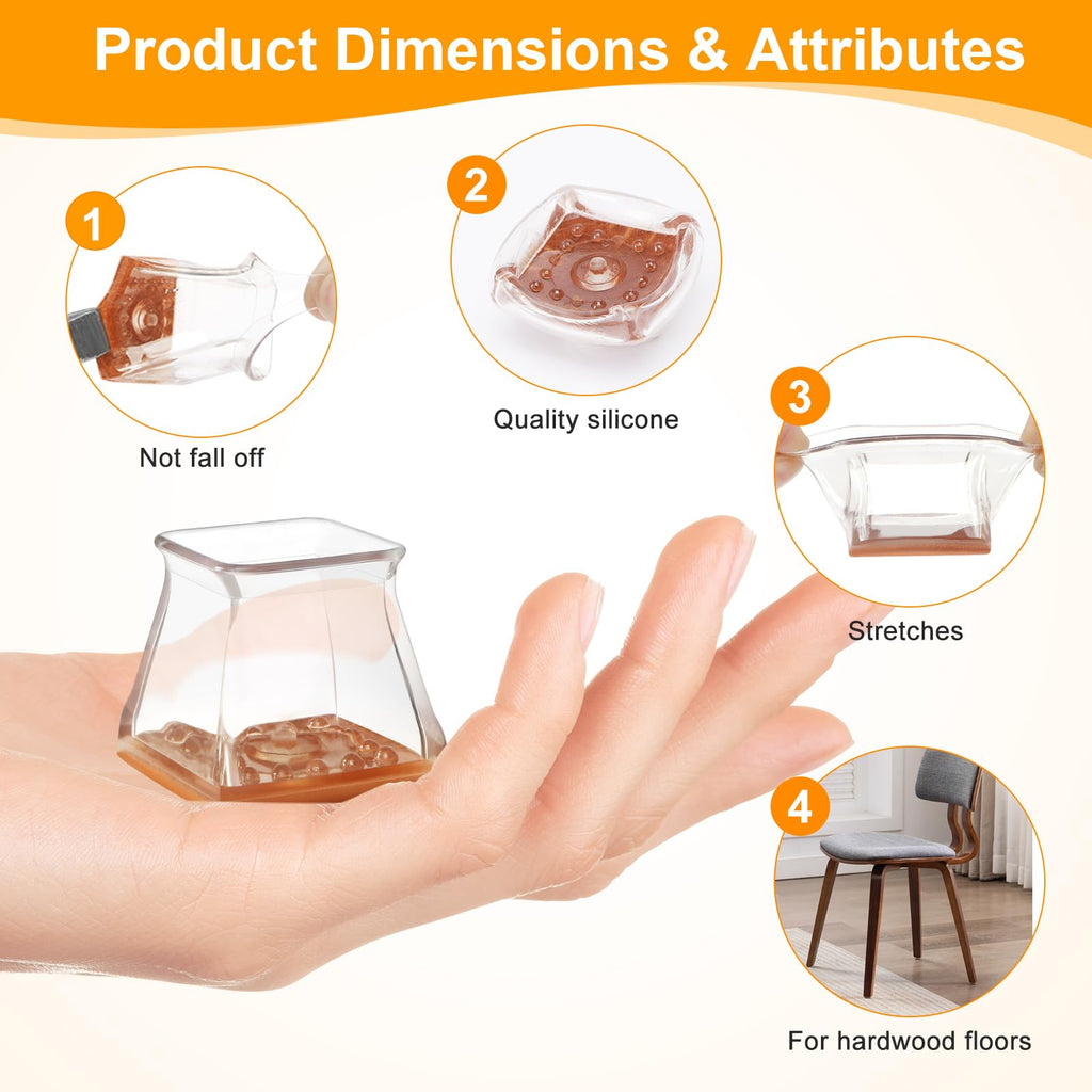 CHUNZEXI 48 Pack Square Chair Leg Floor Protectors for Hardwood Floors, Silicone Felt Covers Pads Caps, Protect Wood Furniture Feet Floors Noise Reduce and Scratch (Square Large)