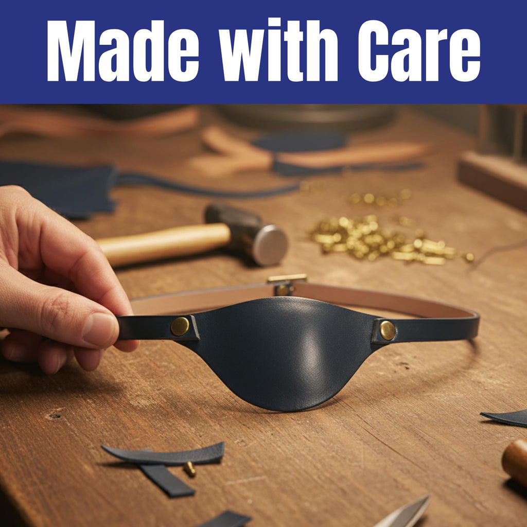 Black Leather Eye Patch with Adjustable Band - Comfortable Medical Eye Patch for Left or Right Eye, Suitable for Eyeglass Wearers
