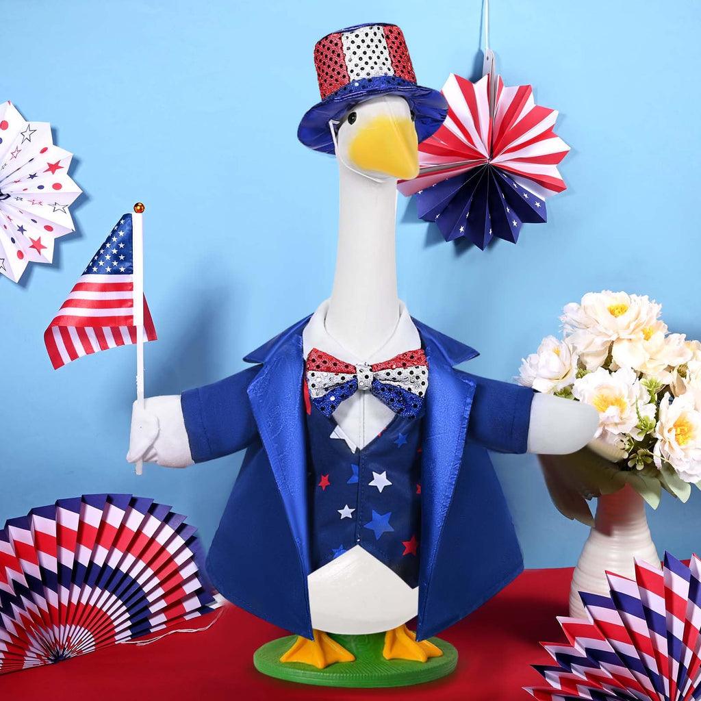 Patriotic Porch Goose Outfits 4th of July Goose Outfits Independence Day Lawn Porch Goose Clothes Fits 23" Cement Plastic Goose Statue for USA 250th Anniversary Outdoor Garden Yard Patio Decoration