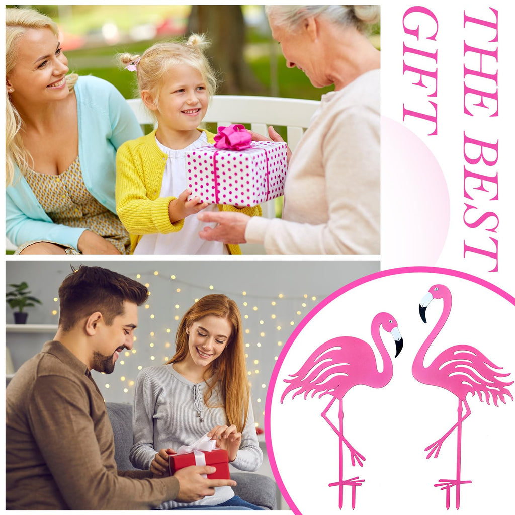 Riakrum 4 Pcs Flamingos Outdoor Yard Decor Pink Metal Flamingos for Yard Garden Large Bird Statue Ornaments for Lawn, Patio Outside Art Decor