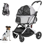 BETSOCCI Pet Stroller for Medium Small Dog & Cat, Foldable Lightweight Dog Stroller with Storage Basket Pet Travel Carriage with Safety Leashes, 4 Wheel, Gray