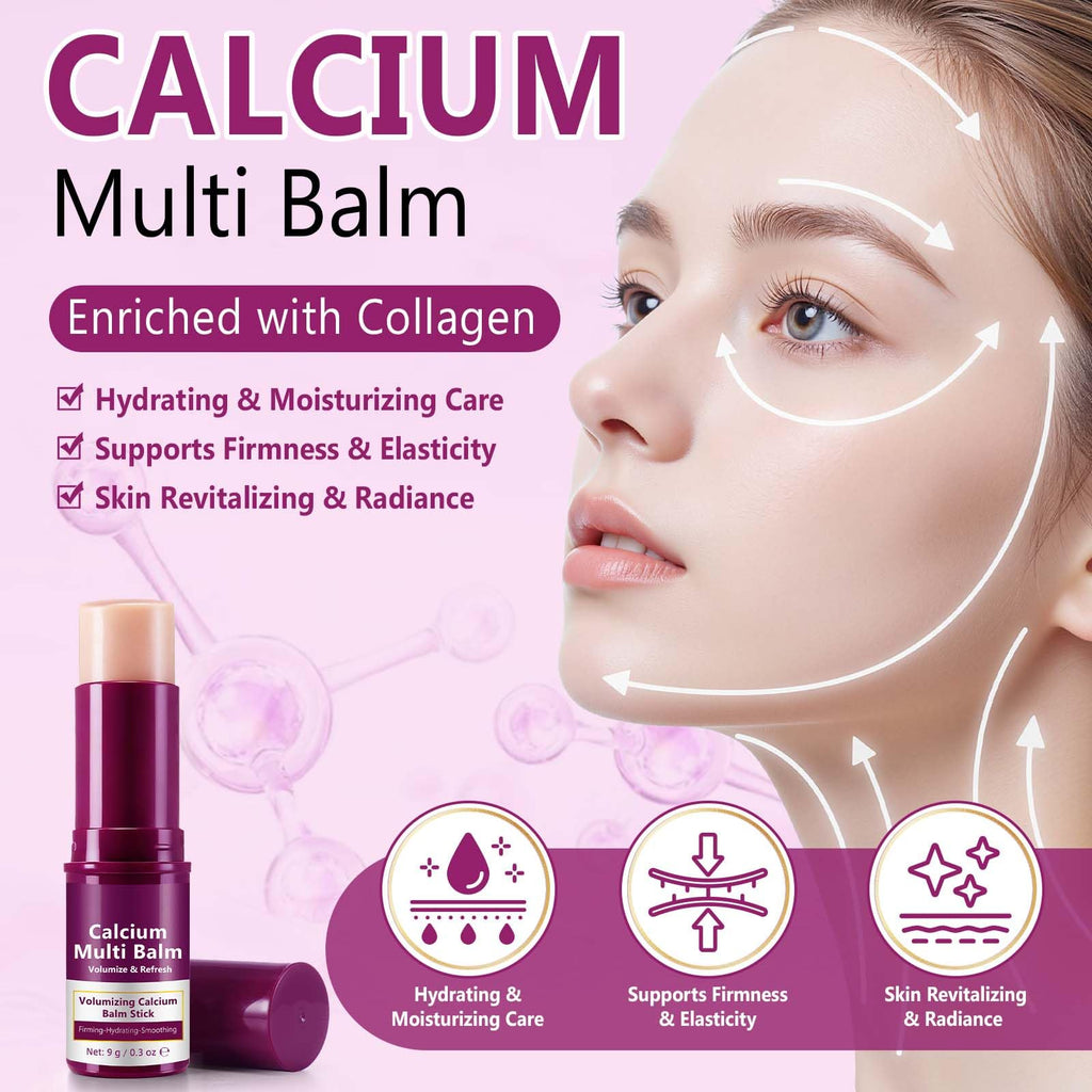 Calcium Enriched Multi Balm Stick, Collagen Moisturizing Stick, Nourishing Calcium Volume Multi-Purpose Balm, Skin Care All In One for Face, Eyes, Neck, Hydrating & Firming For All Skin Type 9g(3)
