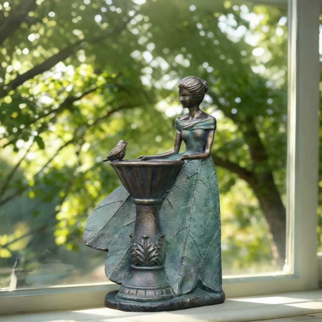 DiliComing Fairy Outdoor Statue Garden Decor with Solar Birdbath 12 Inch