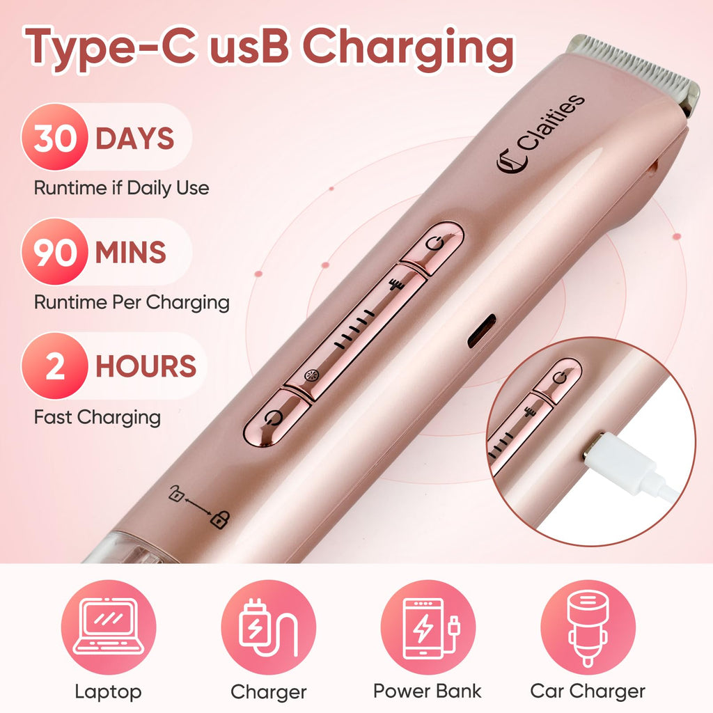 2 in 1 Women Electric Shaver Dual Head Bikini Trimmer for Women IPX7 Waterproof Wet & Dry Use Body Hair Trimmer and Facial Hair Remover for Bikini Underarm Leg Arm Body Face