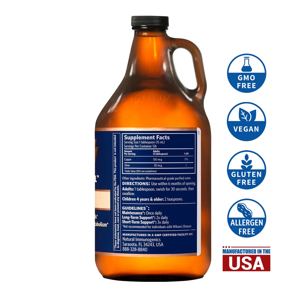 Sovereign Copper Bio-Active Copper Hydrosol, Daily+ 4-in-1 Wellness Supplement for Joint and Bone*, Hair, Skin and Nails*, Cardiovascular Health* and Energy and Metabolism Support*, 64oz
