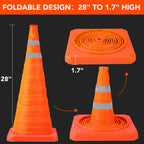 TENKAIWICK 28 Inch 4 Pack Traffic Cones with Storage Bag, Collapsible Safety Cones, Multi Purpose Pop-up Cones with Reflective Collar, Orange Cones for Parking lot, Driveway, Driving Training etc
