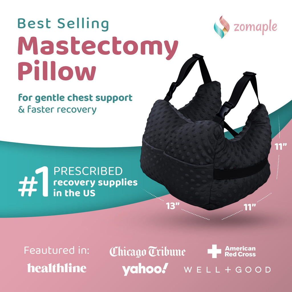 Zomaple Mastectomy Recovery Pillow with Strap, Swirly Gel Pack, Seat Belt Cover & Shower Lanyard – Post-Op Essentials, Breast Augmentation/Reduction & Recovery Supplies – Washable Cover for Comfort