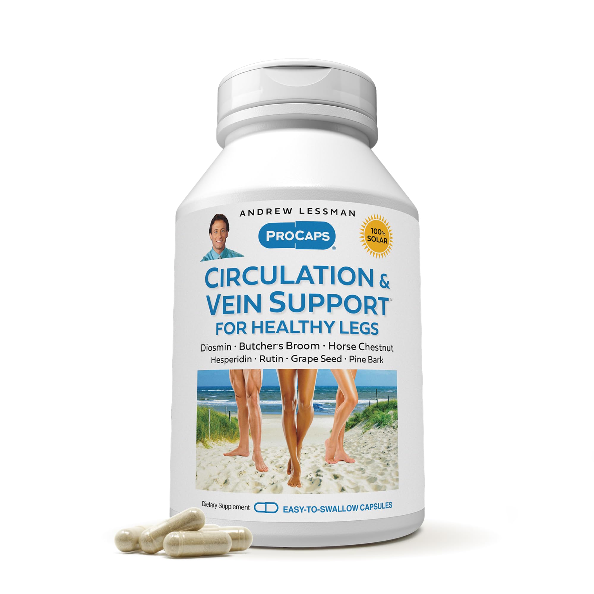 ANDREW LESSMAN Circulation, Vein Support for Healthy Legs 60 Capsules - High Bioactivity Diosmin, Butcher's Broom, Visibly Reduces Swelling and Discomfort in Feet, Ankles, Calves, Legs