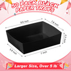 Uiifan 50 Pcs 5 lb Extra Large Paper Food Trays Disposable Food Boat Nacho Plate Serving Snack Trays Grease Resistant Self-assembly for Graduation Birthday Wedding Party Supply (Black)