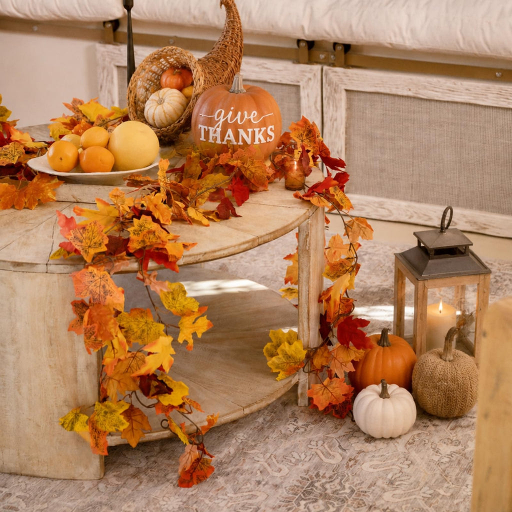 CQURE 2 Pack Fall Leaf Garland, Artificial Fall Vines Autumn Garland Fall Maple Leaves Thanksgiving Decor for Home Wedding Fireplace Christmas