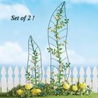 Garden Trellis Plant Support Trellis Green Leaf Trellis Garden Decoration for Climbing Vines Floral Metal Trellis Set of 2（Green）