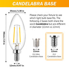 Ascher E12 LED Classic Candelabra Clear Light Bulb, 4W, Equivalent 40W, Warm White 2700K, Non-Dimmable, Filament Clear Glass, Pack of 5