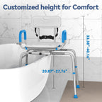 Loyoda FSA/HSA Eligible Sliding Shower Chair Tub Transfer Bench for Bathtub with Swivel Seat, Shower Bench with Pivoting Arms, Height Adjustable Shower Seat, 350 lbs,White&Blue,Standard