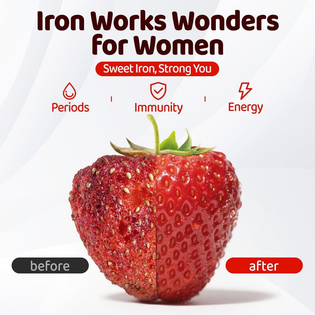 Iron Gummies for Women Teen Girls, Ferrous Gluconate 324 mg with Vitamin C, Iron Supplement Plus Vitamin A, B, Folate, Copper, Zinc, Energy & Blood Support, Immune Health, Sugar Free 60 Gummies