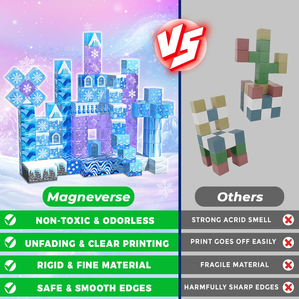 Magnetic Blocks - 100Pcs 0.8in Transparent Building Block for Kids Ages 4-8, Magnet Blocks for Blue Princess Castle Build, Building Cubes Tiles Princess Toys for Girls Age 3 4 5 6 7 8-12 Birthday Gift