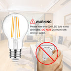 Ascher 60 Watt Equivalent, E26 LED Filament Light Bulbs, Warm White 2700K, Non-Dimmable, Classic Clear Glass, A19 LED Light Bulb with 80 CRI, Pack of 6