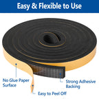 Self Adhesive Foam Tape Weatherstrip 1in x 3/8in x 33Ft High Density Foam Insulation Strips Foam Seal Weather Stripping with Strong Adhesive for Door and Window Sound Isolation Soundproofing