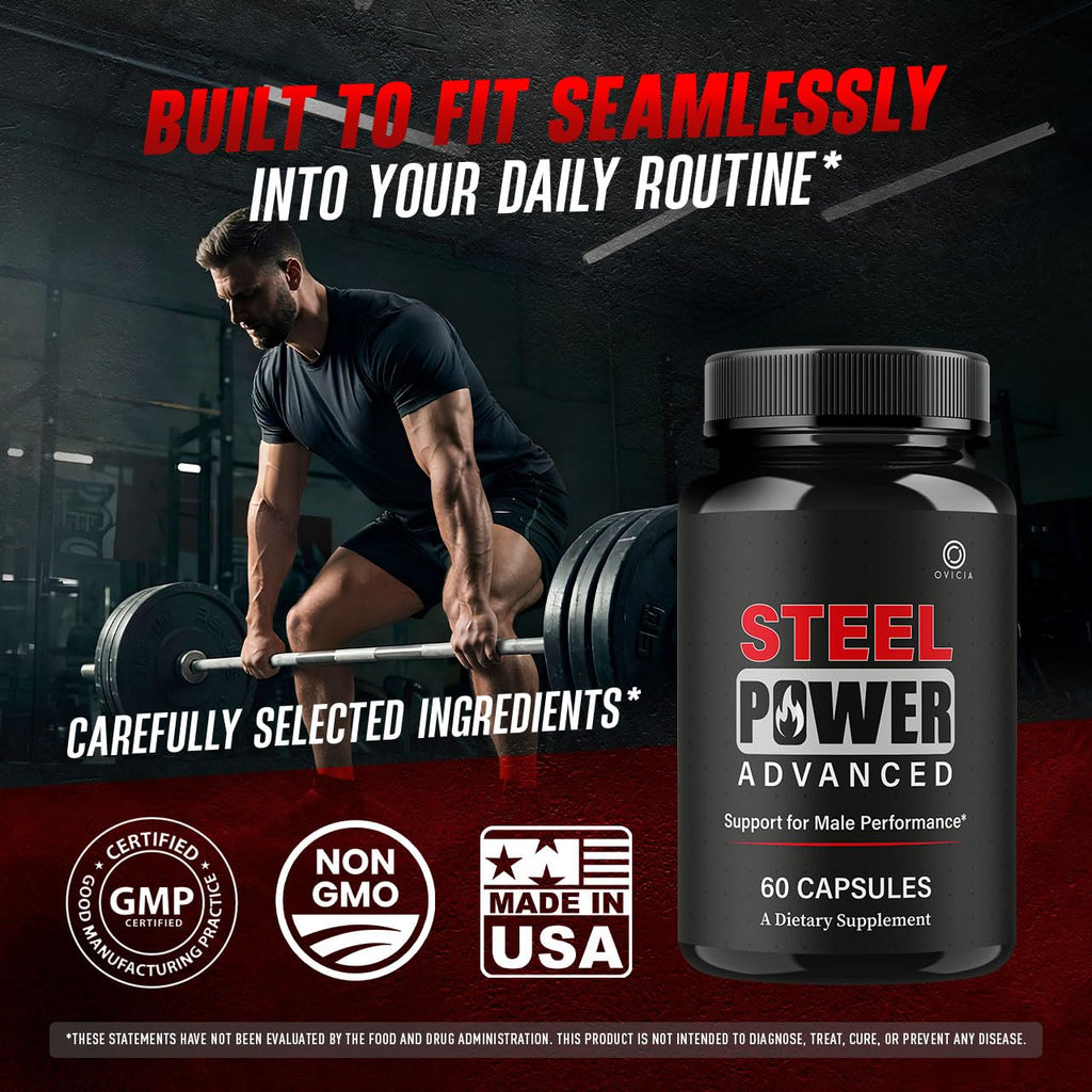 (3 Pack) Steel Power - Steel Power Pills All Natural Maximum Strength, Daily SteelPower Capsules Premium Advanced Support Formula for Overall Health & General Wellness, 180 Capsules for 3 Months