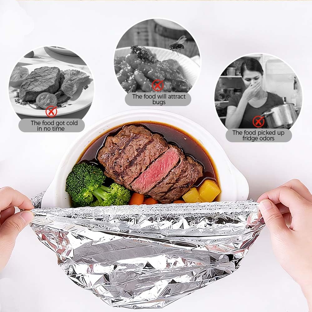 Reusable Aluminum Foil Food Covers, 2026 New Thickened Heat-Resistant Material with Continuous Warmth, Fresh Keeping Food Cover for Home Kitchen Meals Vegetables Fruits Leftovers (B-100Pcs)