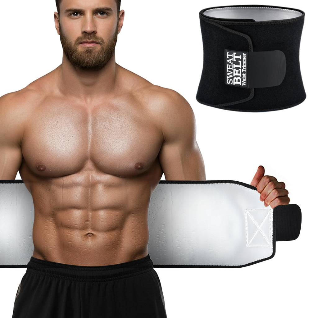 AMZBOSS Waist Trainer for Women & Men, Waist Sweat Band, Belly Band Sweat Belt, Stomach Wrap, Body Shaper Belt (Black/Silver, X-Large)
