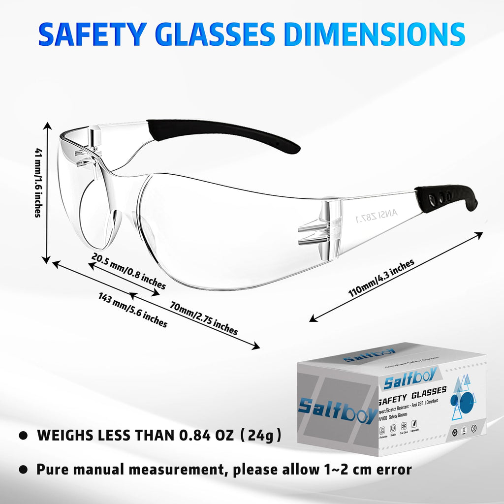 Salfboy Clear Safety Glasses Bulk of 100 Ansi Z87.1 Certified for Scratch Impact Resistant Lens Protective Eyewear for Work, Lab, Construction