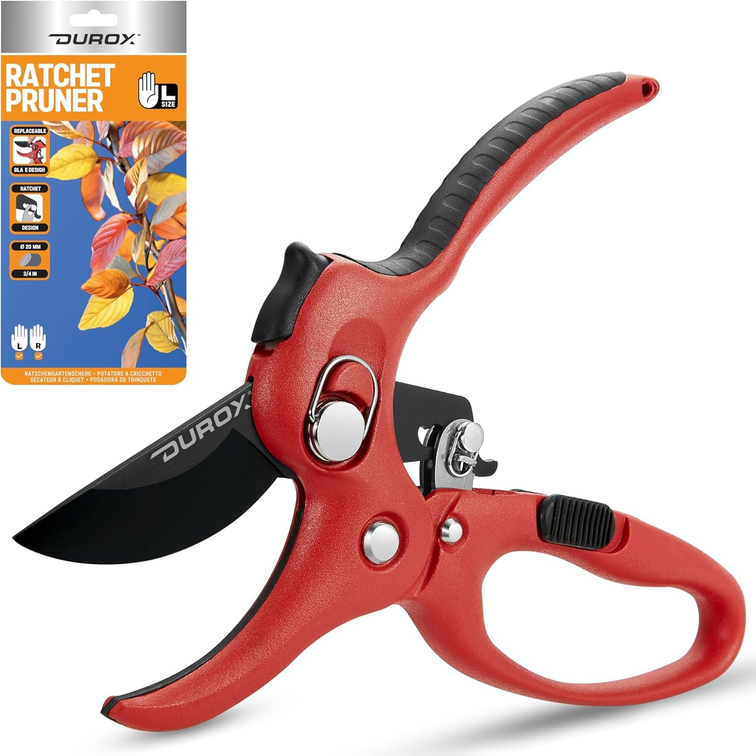 DUROX - Ratchet Pruning Shears, Garden Shears with 3X Cutting Power. Effort-Saving Heavy-Duty Anvil Pruners. Replaceable Blade Cutting Blade Design. Ideal Secateurs for Precise Trimming, Model DGR-01