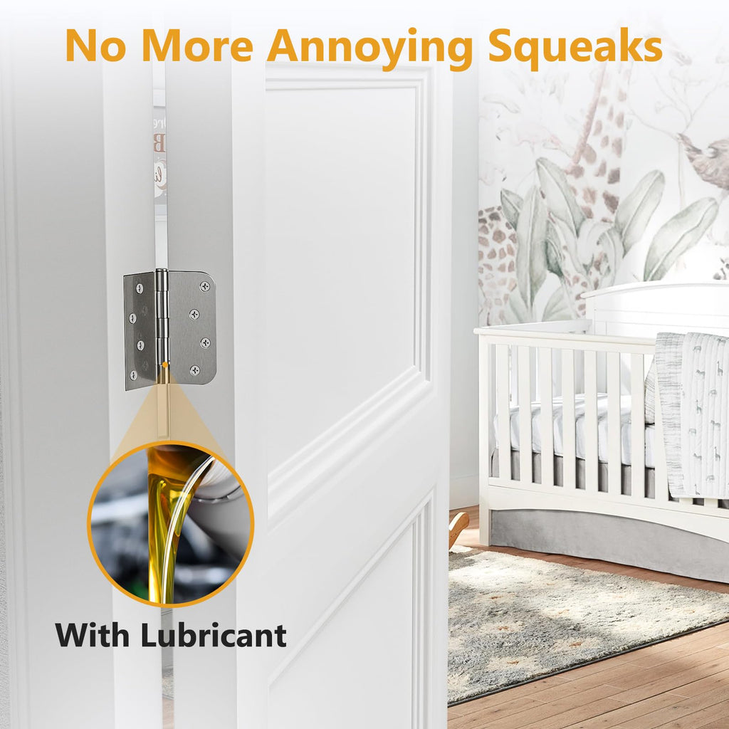 Luxbaro 6 Pack Brushed Nickel Door Hinges 4 Inch, Exterior Door Hinges with Square & 5/8" Radius, Removable Pin, Perfect for Heavy-Duty Front & Back Door, Antirust & No Squeaks