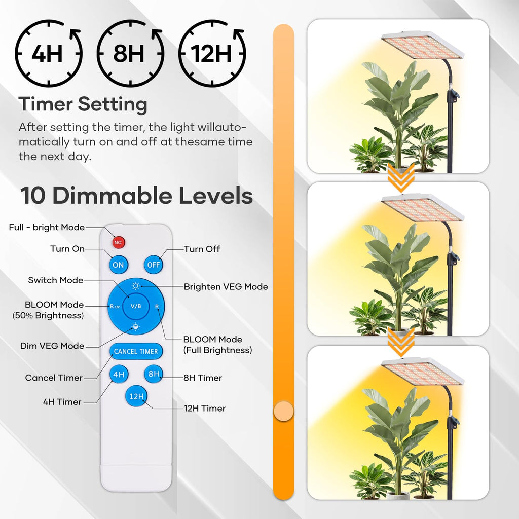 Plant Grow Light indoor,264 LEDs Full Spectrum Plant Light with Adjustable Tripod Stand with Remote Control and Auto On/Off Timer Function,Grow Lamp for Indoor Plants Greenhouse Veg Bloom Hydroponic