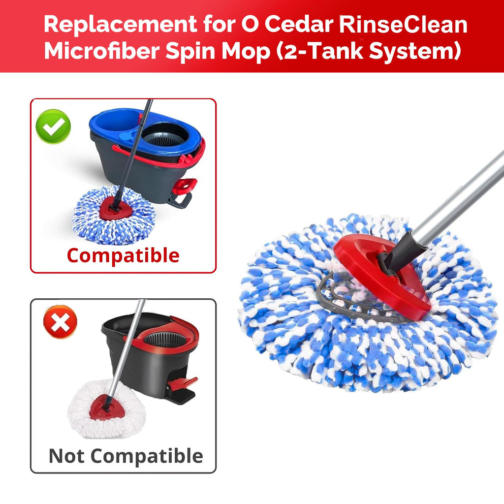 Spin Mop Head, Base, Handle Replacement for O-Ceda RinseClean 2 Tank System,4 Microfiber Mop Refills, 1 Base and 30-58in Handl Set Combo (Blue 2 Tank System)