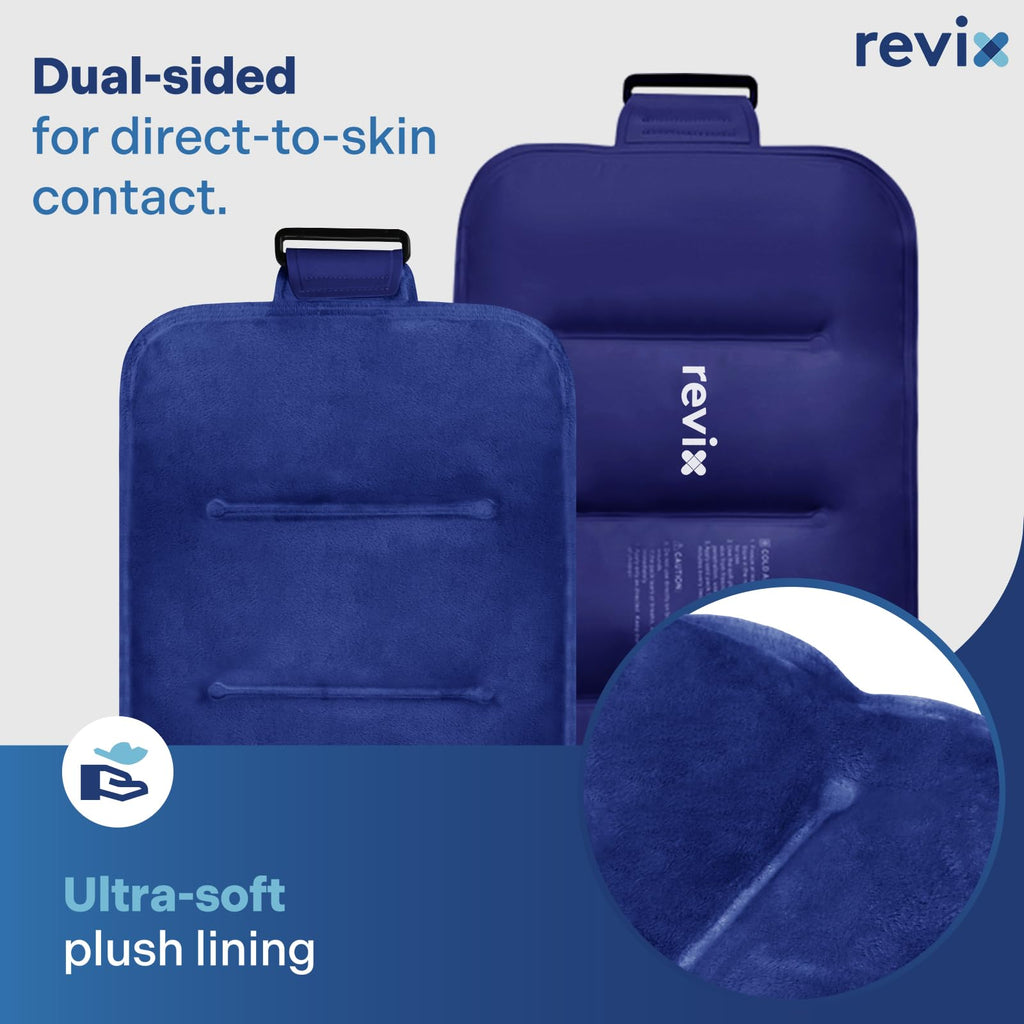 REVIX Reusable Ice Pack for Back Relief, Soft Plush Lining Gel Cold Packs for Lower Back, Shin, Knee, Hip, Arm, Flexible Cold Compress, 16 × 9 ", 2 Packs