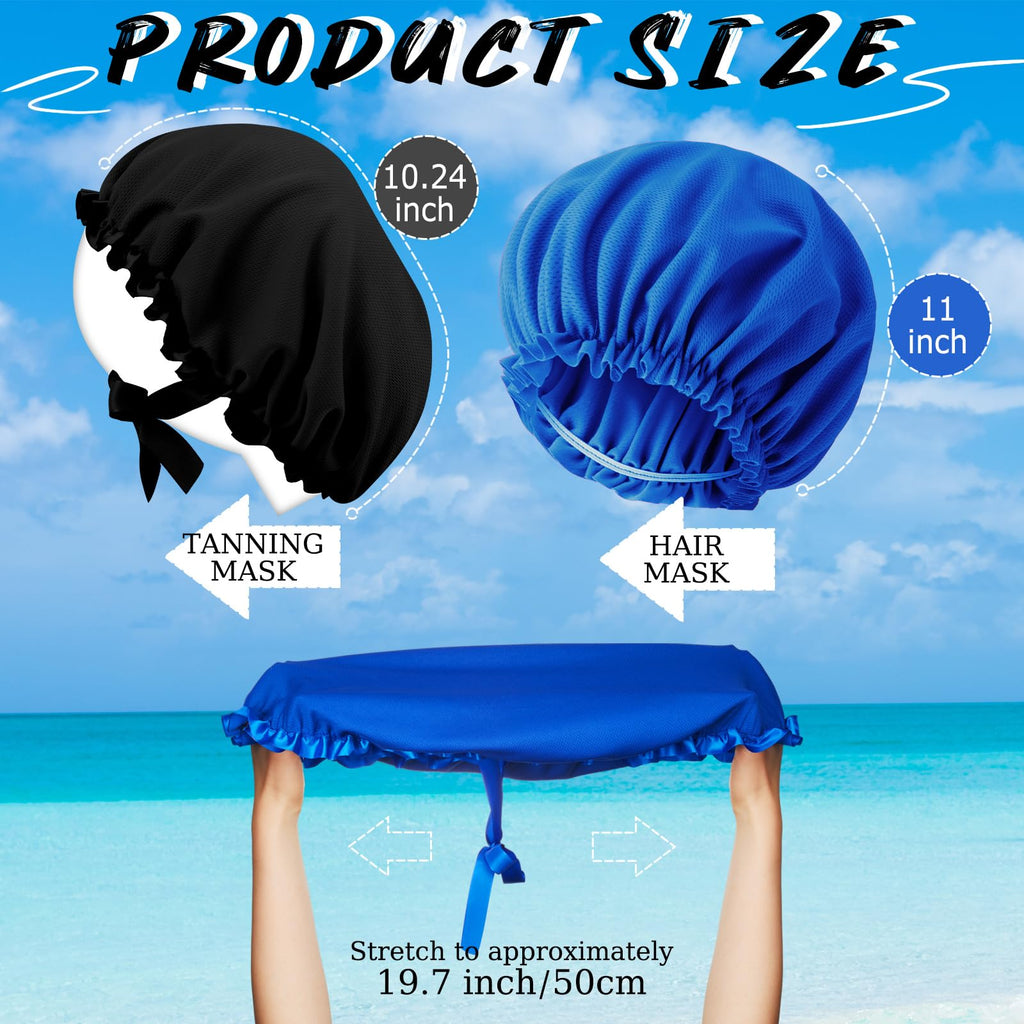 Vinsatin 4 Pcs UV Protection Tanning Face Cover Bonnet Cap Set Tanning Mask and Hair Cap Protective Bonnet for Women(Nonwoven Fabric,Black, Blue)
