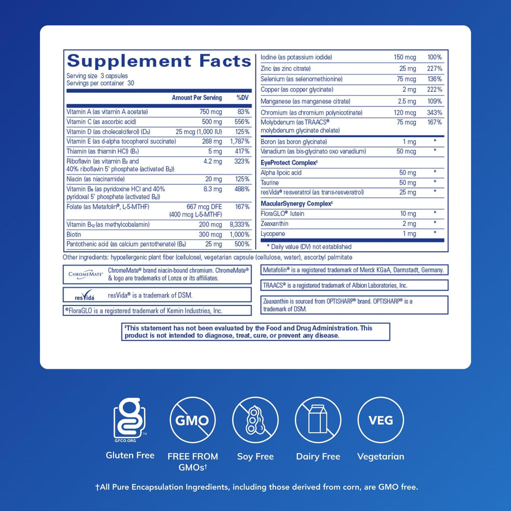 Pure Encapsulations VisionPro Nutrients | Hypoallergenic Multivitamin/Mineral Complex for Maintaining Healthy Vision* | 90 Capsules