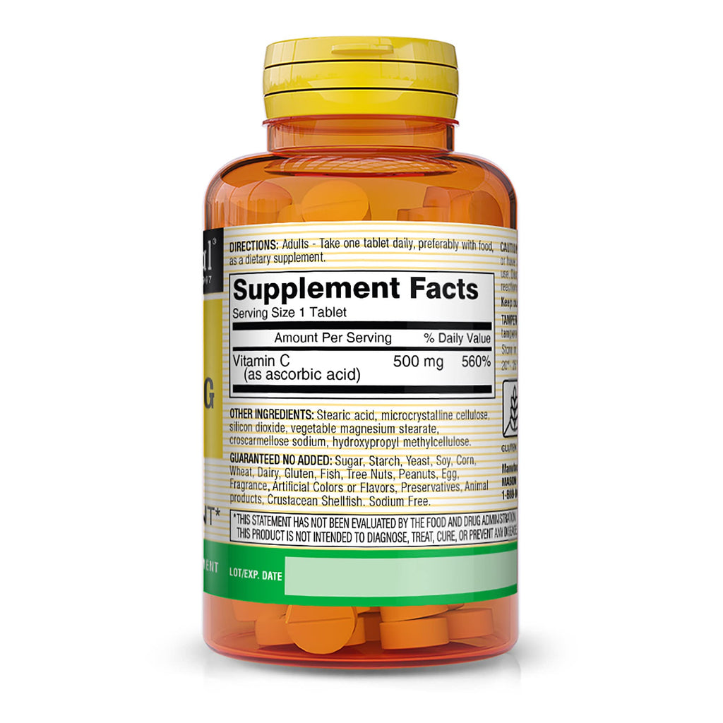 MASON NATURAL Vitamin C 500 mg, Daily Dietary Supplement with Essential Nutrient to Support Immune Function & Overall Wellness, 100 Tablets (Pack of 3)
