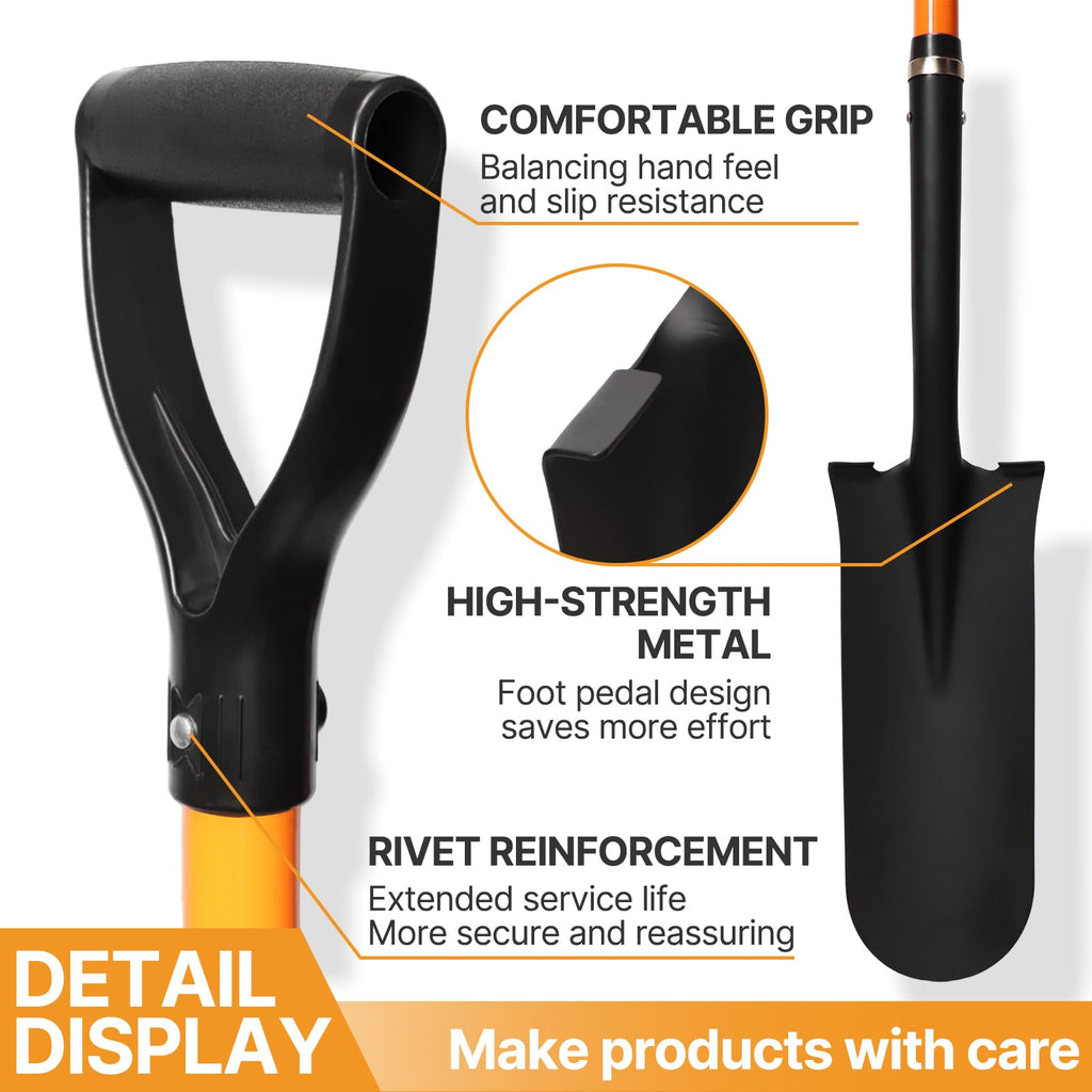 KOLEIYA Drain Spade, 45 Inch Heavy Duty Sharp Shooter Shovel with Fiberglass Handle, D-Grip Digging Shovel for Gardening, Planting, Trenching & Transplanting
