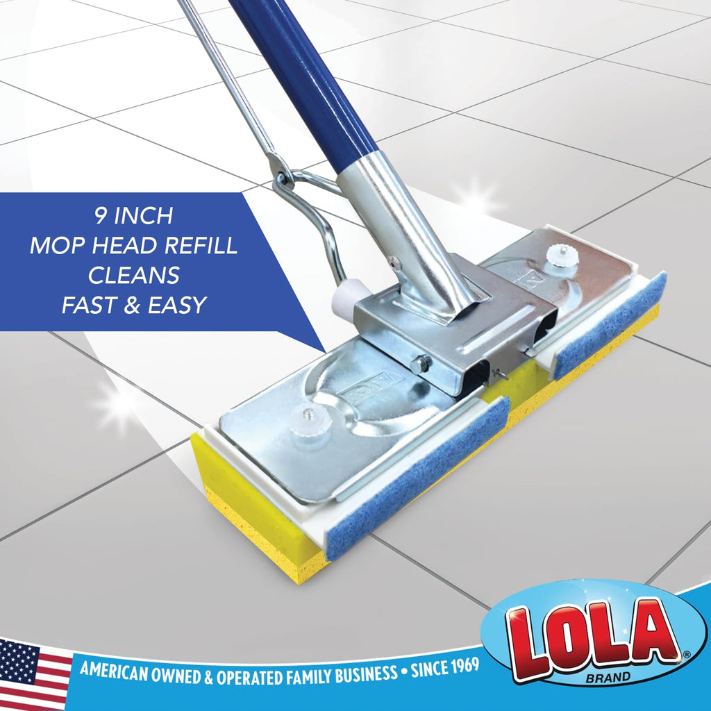 LOLA Cellulose SqueezeMatic Butterfly Sponge Mop Refill, 9", 12 Pack, Floor Cleaning, Comparable w/Quickie Type S Sponge Mop Refill