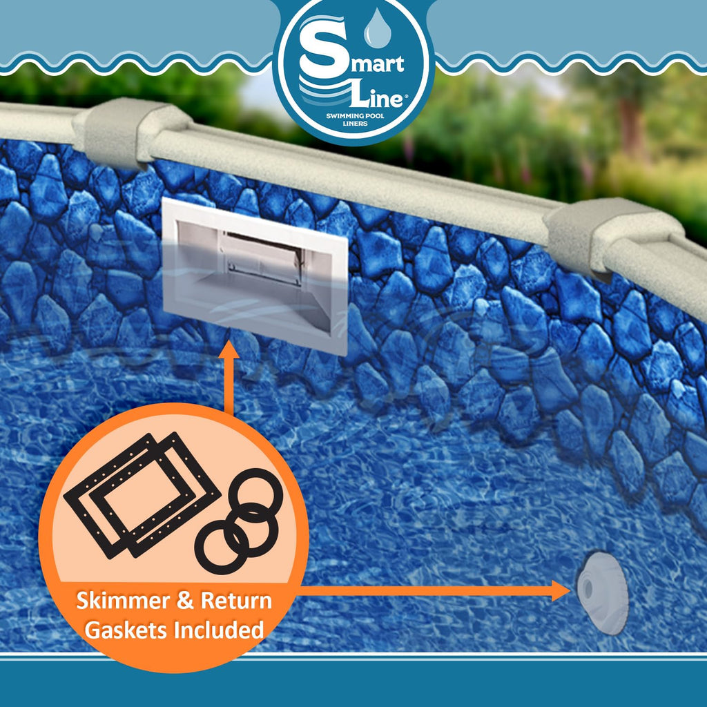 Smartline 24 ft Round Swimming Pool Liner | Boulder Swirl | Overlap Style | 48-52 Inch Wall Height | 30 Gauge Heavy Duty Virgin Vinyl | Designed for Steel Sided Above Ground Pools