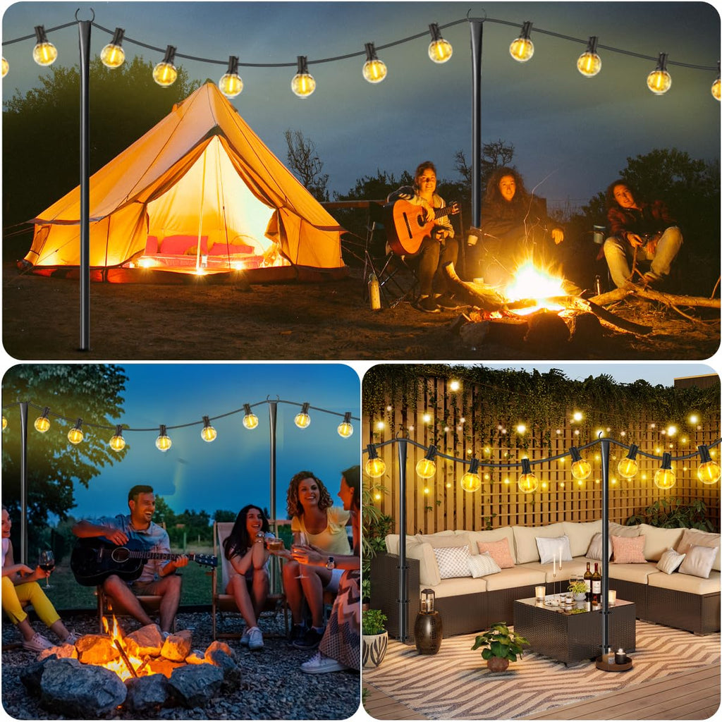MuliVid 4 Pack String Light Poles for Outdoor,Metal Light Hanging Pole Outside with Fork,Light Stand for Patio, Pergola, Garden, Backyard, Yard, Camping Party (4 Pack)
