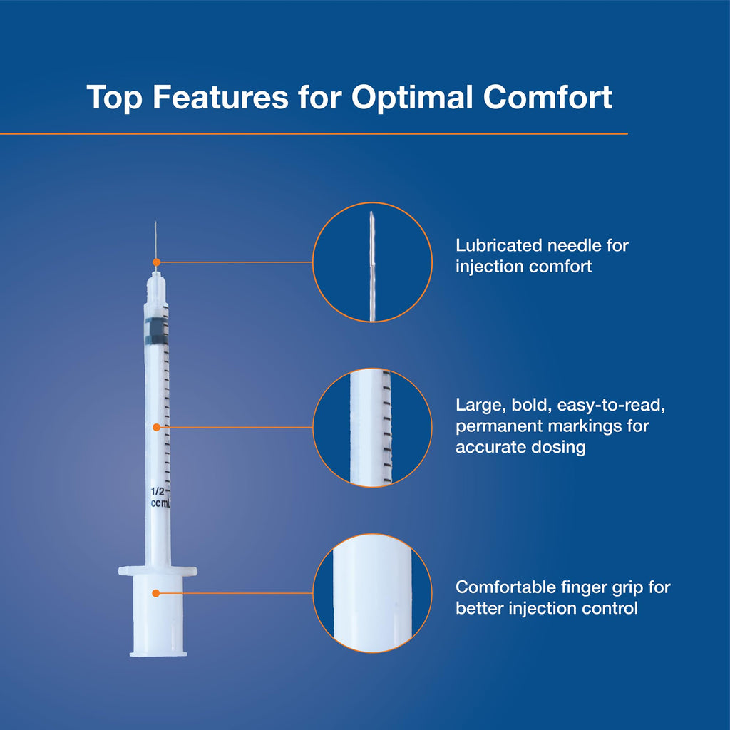SureComfort U-100 Insulin Syringes 31G x 5/16" 1cc (8 mm), For Diabetes Care, Box of 100