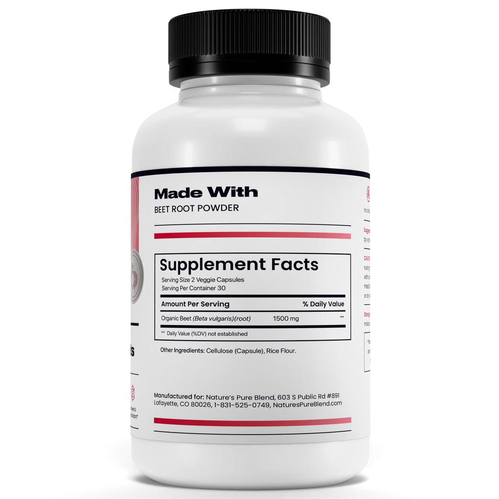 Nature's Pure Blend Organic Beet Root Powder Capsules – Beet Root Capsules & Beets Supplements for Circulation – L Arginine – Nitric Oxide Supplements – 1500MG