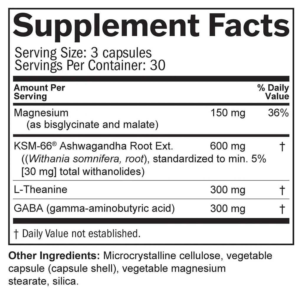 BRAINMD Stress Relief & Sleep Supplement - Natural Calming Formula with GABA & Magnesium - 60 Capsules