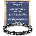 Printed Art Therapy To My Son Bracelet from Mom and Dad, I Love You Gift, Mother & Father Son Bracelet, Sentimental Gifts from Parents, Graduation Gift for Him (Silver/Black)