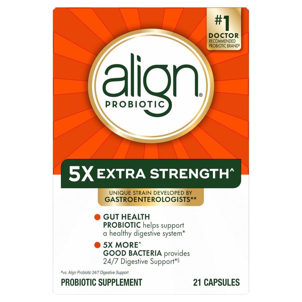 Align Probiotic Extra Strength, Probiotics for Women and Men, #1 Doctor Recommended Brand‡, 5X More Good Bacteria^ to Help Support a Healthy Digestive System*, 21 Capsules (Packaging May Vary)